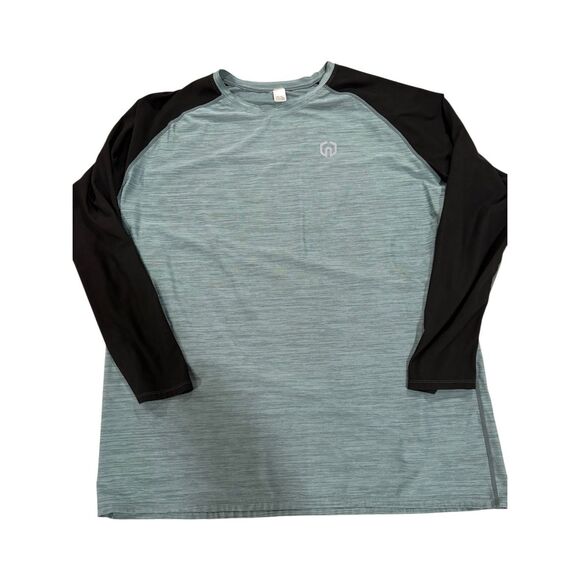 Neleus Dry Fit Logo Muscle Mens Shirt, size 2XL, Green and Black, Long Sleeves - Picture 2 of 5